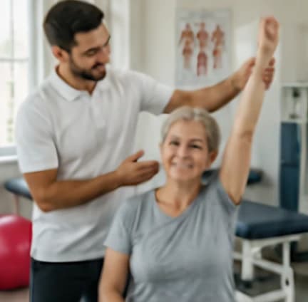 Fisioterapeuta atendendo uma paciente